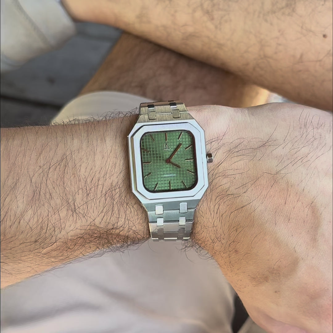 Olijf groen horloge rechthoekig vierkant heren