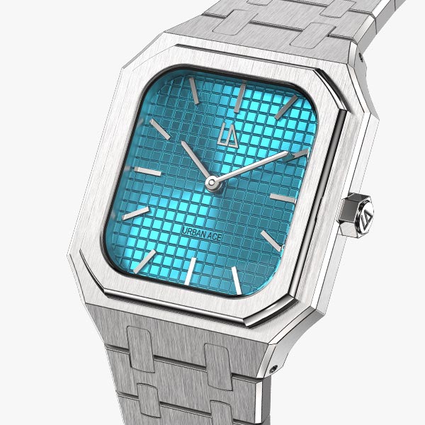 Turquoise horloge man vierkant