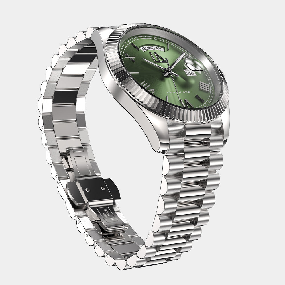 Zilveren horloge voor heren met groen