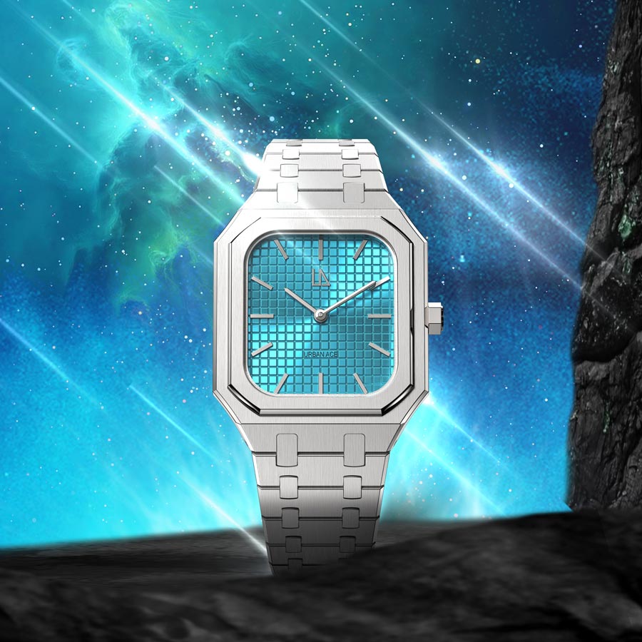 Vierkant horloge blauw