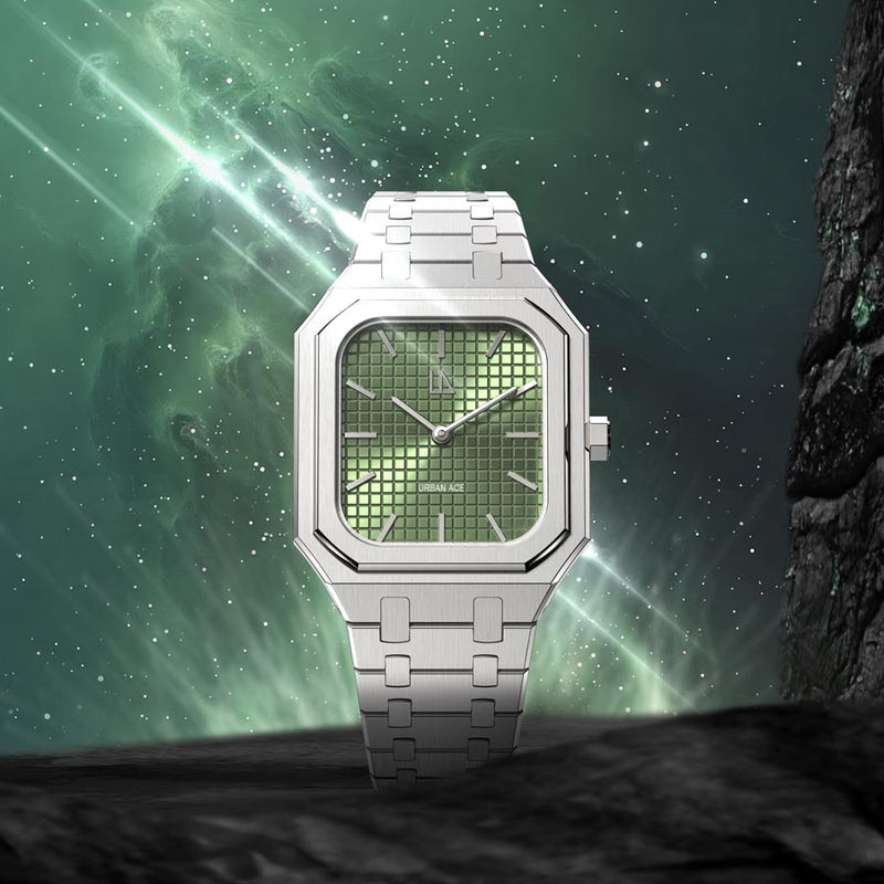 Grüne quadratische Herrenuhr Groen vierkant heren horloge