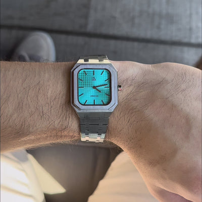 Turquoise horloge rechthoekig vierkant heren