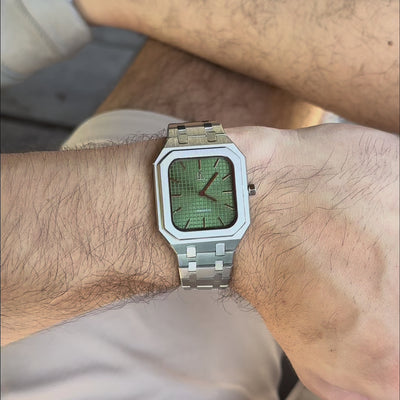 Olijf groen horloge rechthoekig vierkant heren