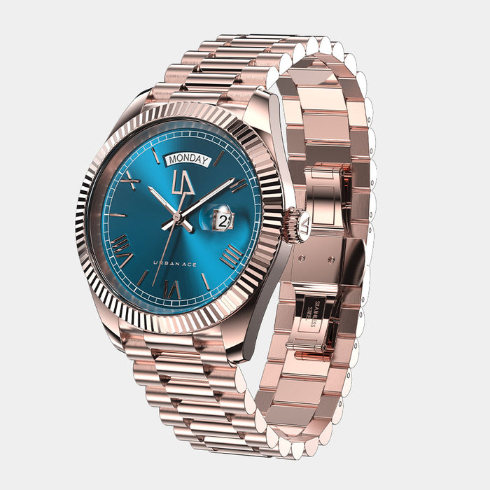 Zephyr Pacific Blue with steel rose strap